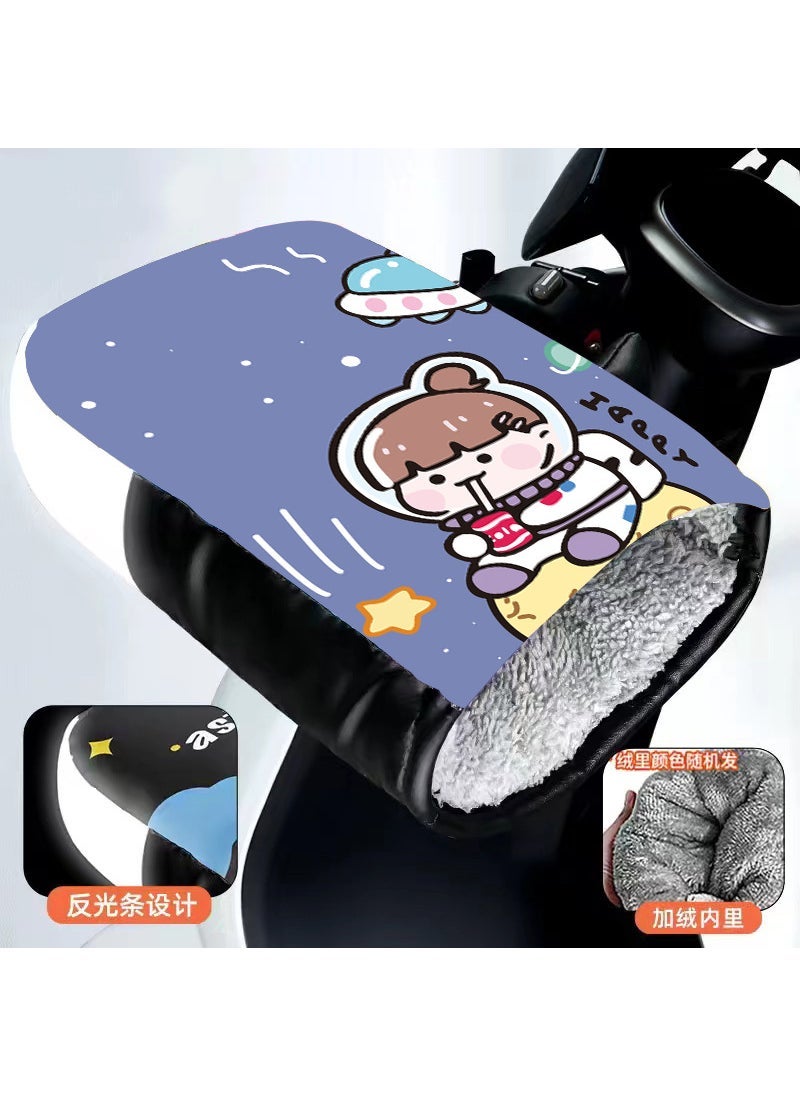 Waterproof Thick Velvet Motorcycle Handlebar Covers Purple Space Girl