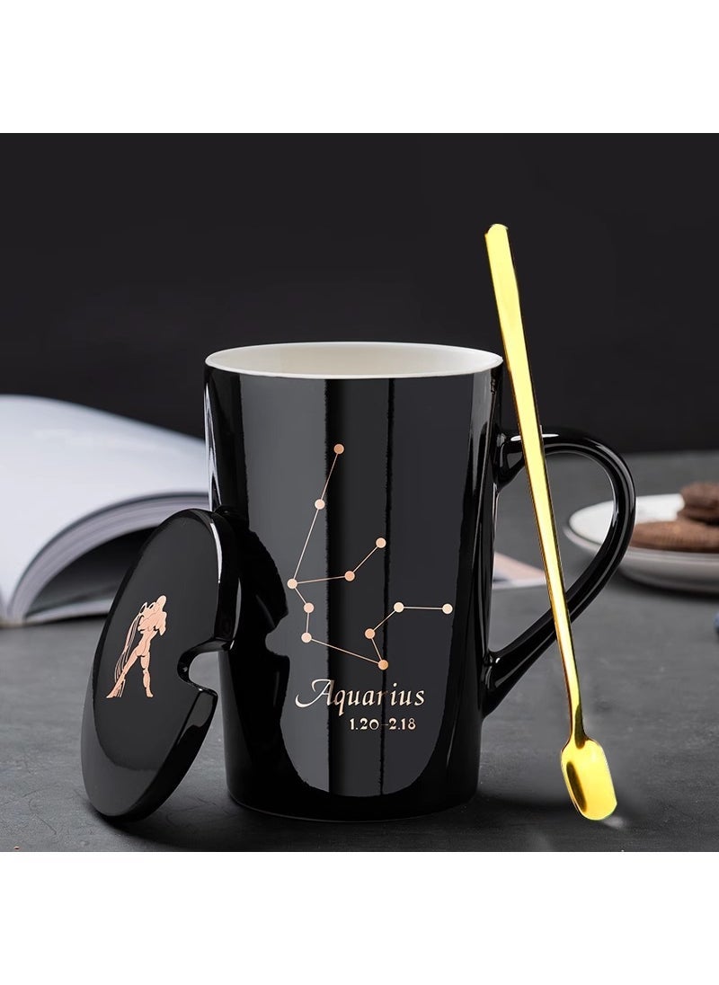 New Home Mug Twelve Constellation Creative Couple Water Cup Home Drinking Cup Office Coffee Cup Black Aquarius