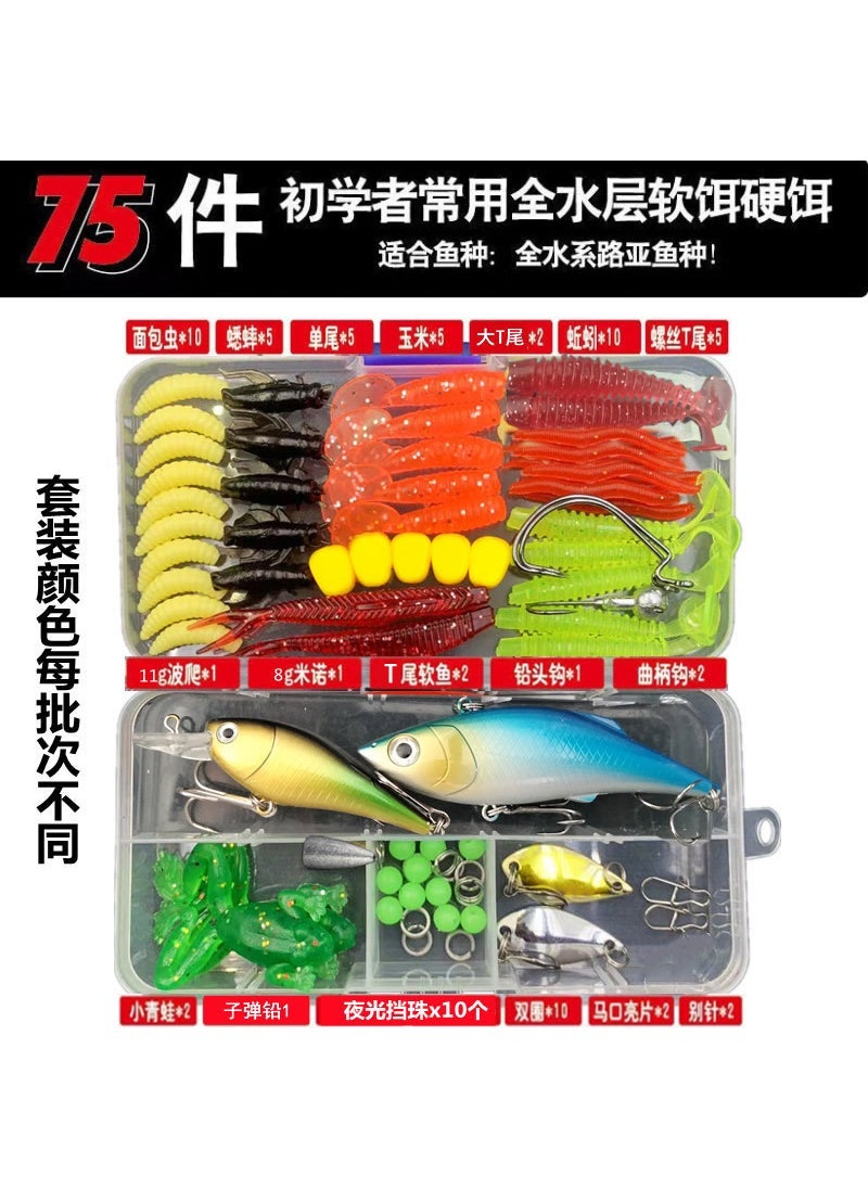 Lure Bait Set with Soft Baits Frogs Minnows Beginner Lure Bait Set 75 Pieces
