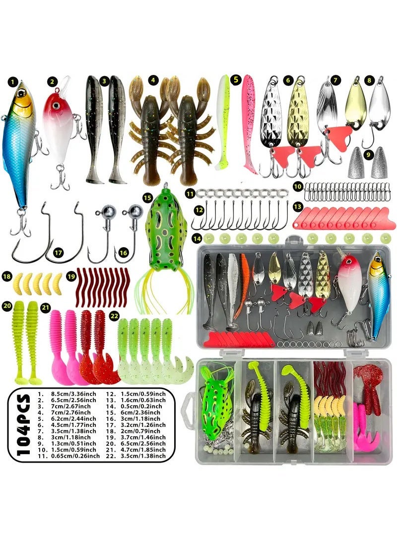 Lure Bait Set with Soft Baits Frogs Minnows Lover's Cool Fishing 107 Pieces