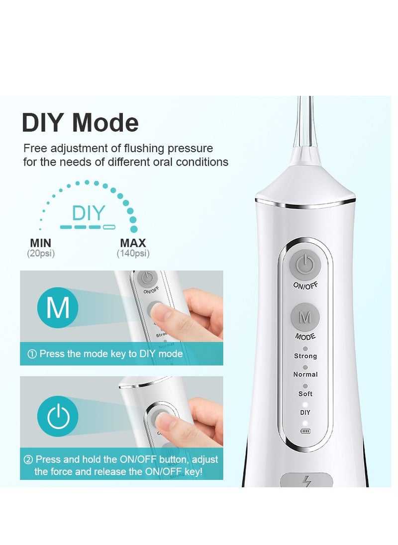 Portable Water Dental Flosser For Teeth Cleaning Dental Oral Irrigator With 4 Modes Scalable 4 Jet Nozzles IPX7 Water Resistance 300ML