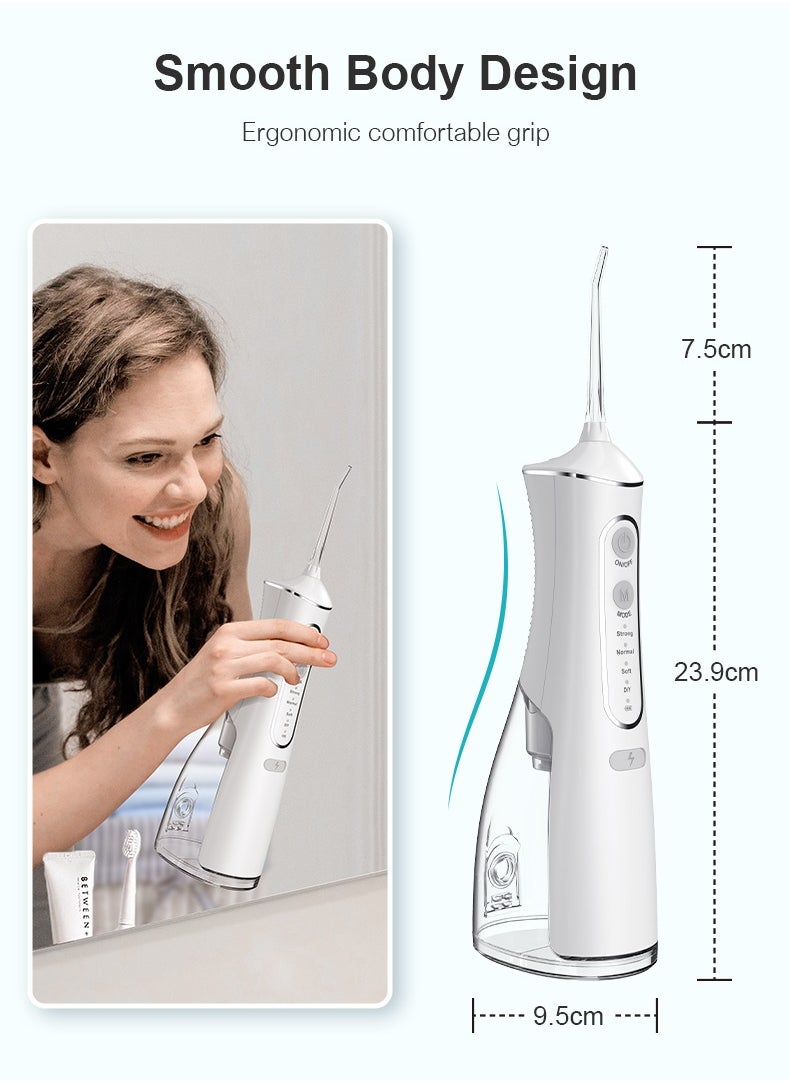 Portable Water Dental Flosser For Teeth Cleaning Dental Oral Irrigator With 4 Modes Scalable 4 Jet Nozzles IPX7 Water Resistance 300ML