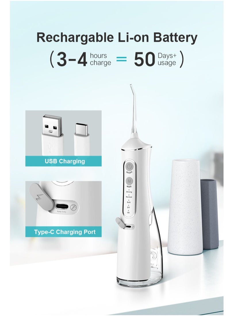 Portable Water Dental Flosser For Teeth Cleaning Dental Oral Irrigator With 4 Modes Scalable 4 Jet Nozzles IPX7 Water Resistance 300ML
