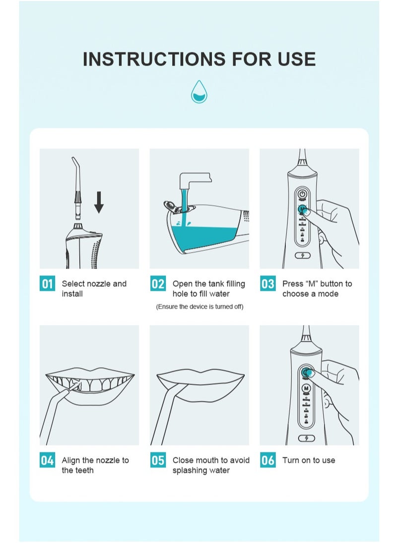 Portable Water Dental Flosser For Teeth Cleaning Dental Oral Irrigator With 4 Modes Scalable 4 Jet Nozzles IPX7 Water Resistance 300ML
