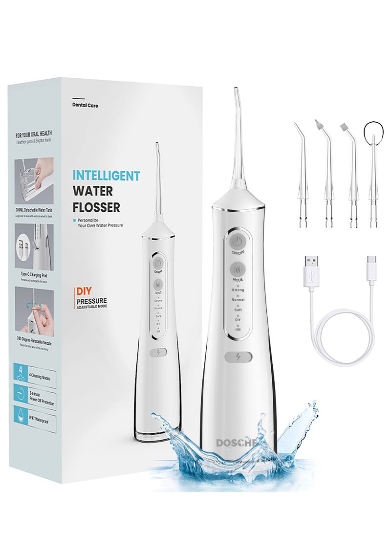 Portable Water Dental Flosser For Teeth Cleaning Dental Oral Irrigator With 4 Modes Scalable 4 Jet Nozzles IPX7 Water Resistance 300ML