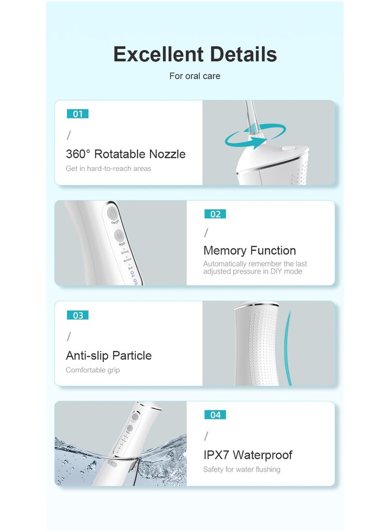Portable Water Dental Flosser For Teeth Cleaning Dental Oral Irrigator With 4 Modes Scalable 4 Jet Nozzles IPX7 Water Resistance 300ML