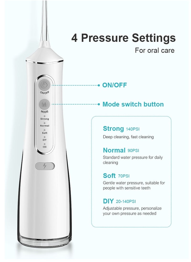 Portable Water Dental Flosser For Teeth Cleaning Dental Oral Irrigator With 4 Modes Scalable 4 Jet Nozzles IPX7 Water Resistance 300ML