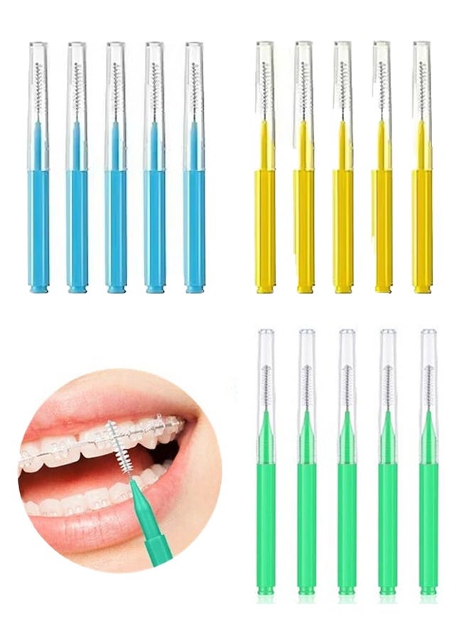 15PCS Braces Brush Teeth Flosser, Interdental Brush Braces Toothbrush Cleaning, Flosser Toothpick Cleaners Tooth Cleaning Tool for Adult - Yellow / Blue / Green