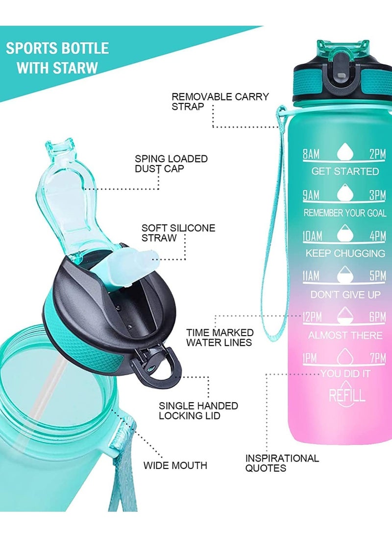 Silicone Water Bottle 1 Litre Motivational Time Marker Leak Proof Durable BPA-Free Non=Toxic Water Bottle PACK OF 01 Multicolor