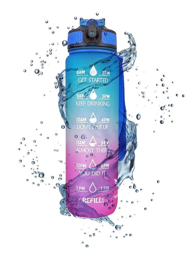 Silicone Water Bottle 1 Litre Motivational Time Marker Leak Proof Durable BPA-Free Non=Toxic Water Bottle PACK OF 01 Multicolor