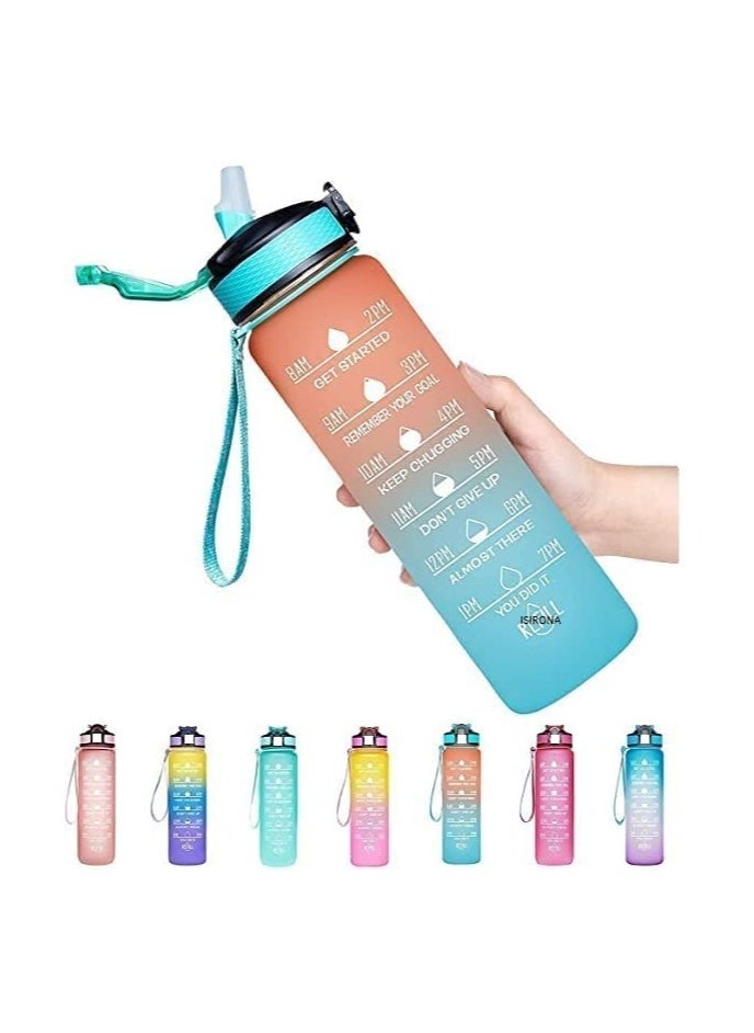 Silicone Water Bottle 1 Litre Motivational Time Marker Leak Proof Durable BPA-Free Non=Toxic Water Bottle PACK OF 01 Multicolor