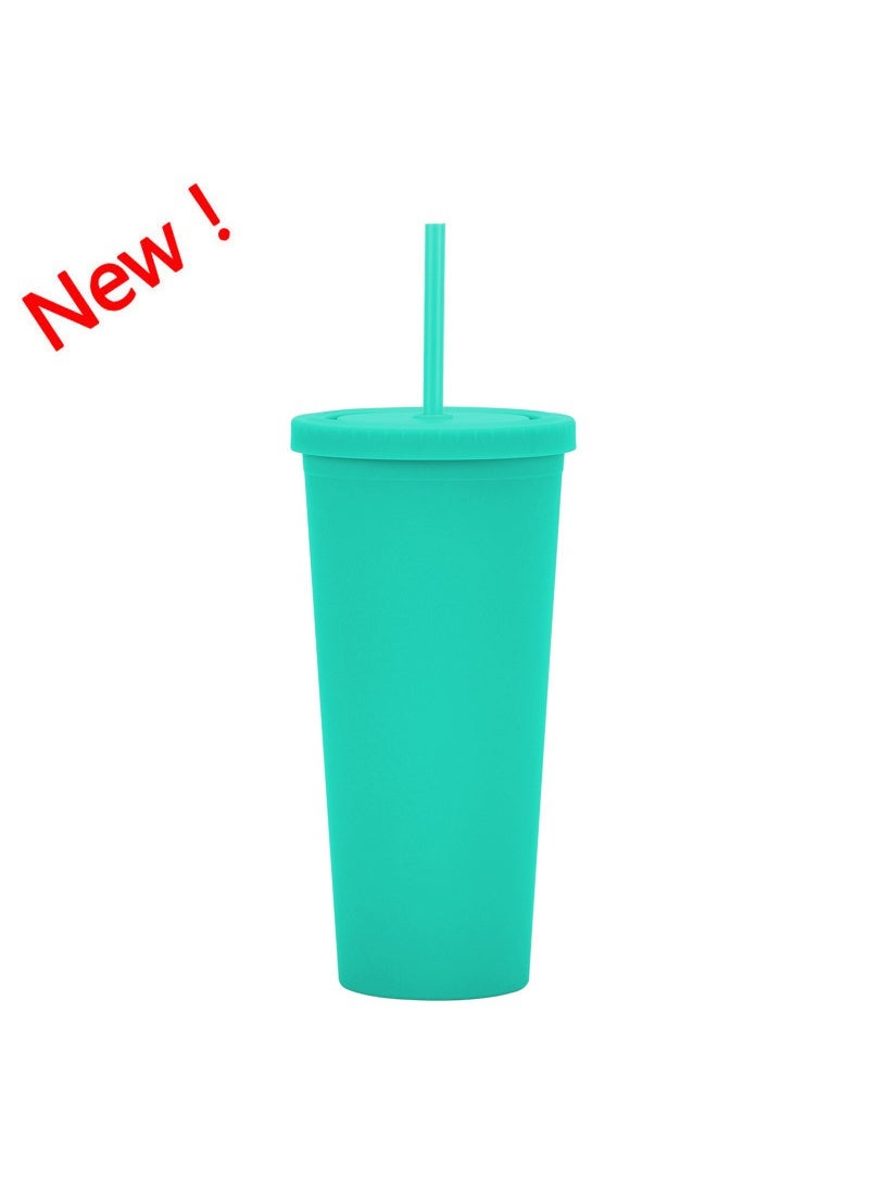 Cross-border direct supply double-layer plastic straw Cup custom simple 24oz spot large capacity water Cup frosted cup Green color (new color)