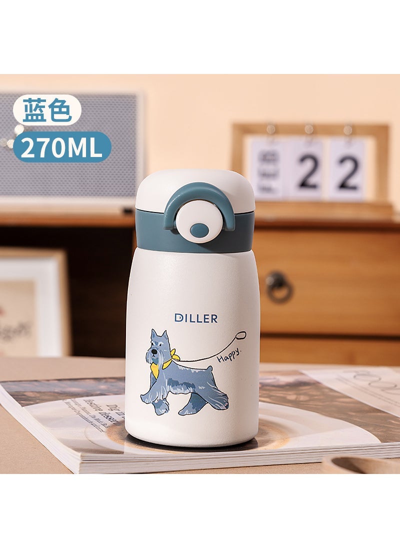 Dile Bell Puppy Thermos Cute Girls Portable Small Mini Water Cup Accompanying Gift Cup Blue-Schnery