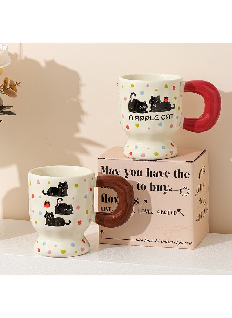 Retro Ceramic Mug Tall Footed Creative Cartoon Couples Breakfast Cup Gift Brown (random pattern)