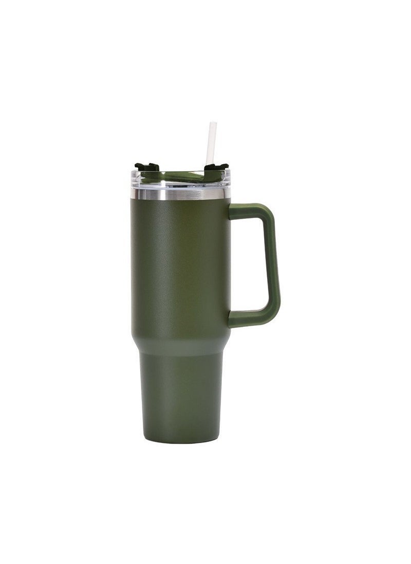 Cross-border 40oz stainless steel car cup large capacity handle sippy cup heat preservation cold ice cup can be customized logo Army Green