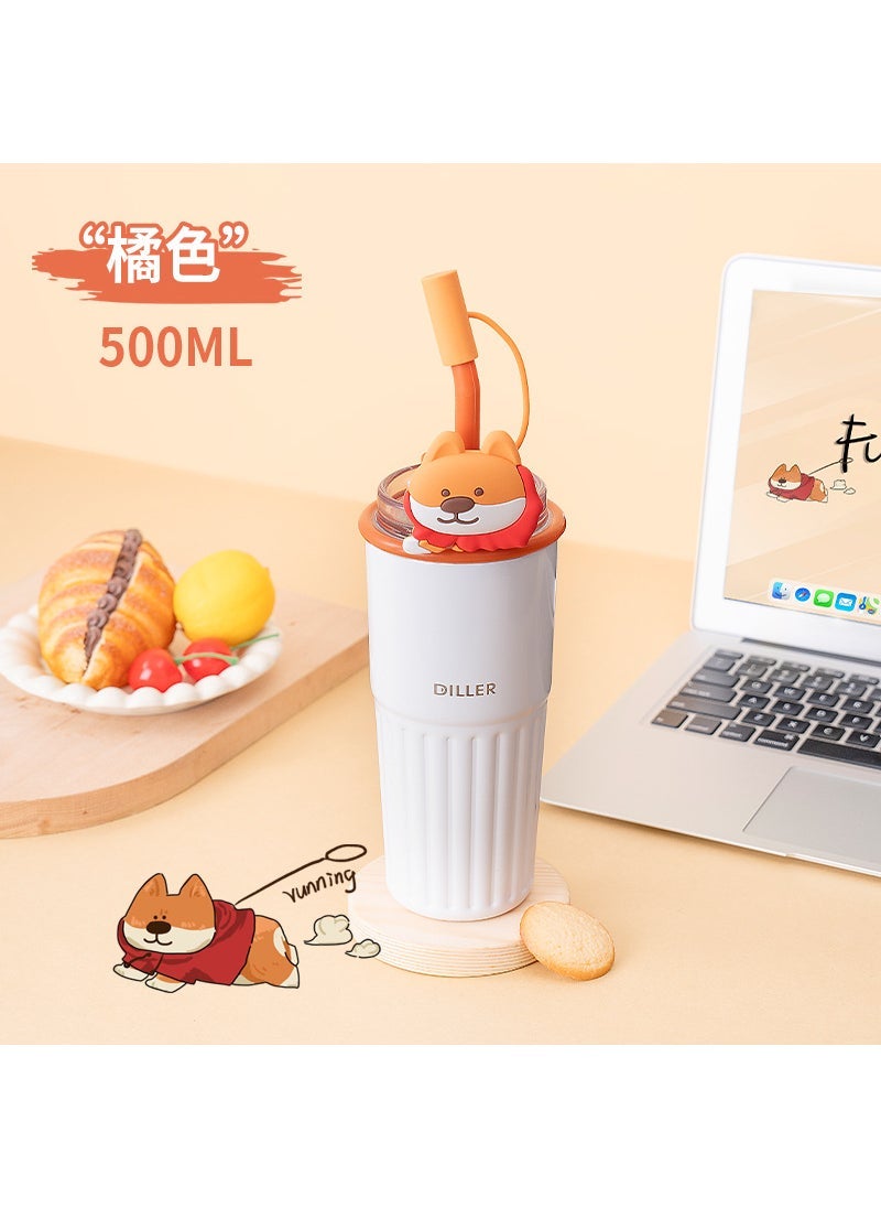 Dilibao Insulated Cartoon Cup Large Capacity Corgi sippy cup-500ml (316 stainless steel)