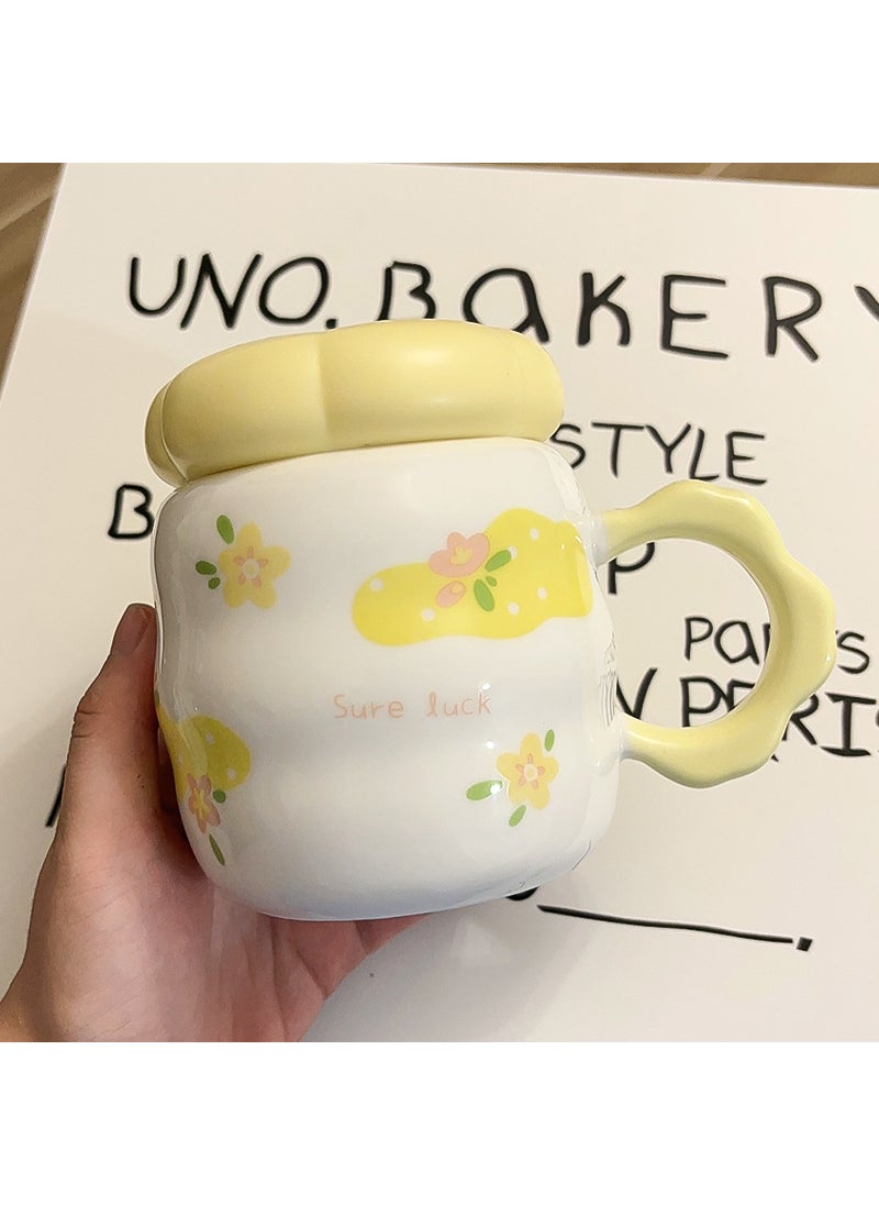 Floral Ceramic Mug Creative Large Cartoon Cup warm yellow