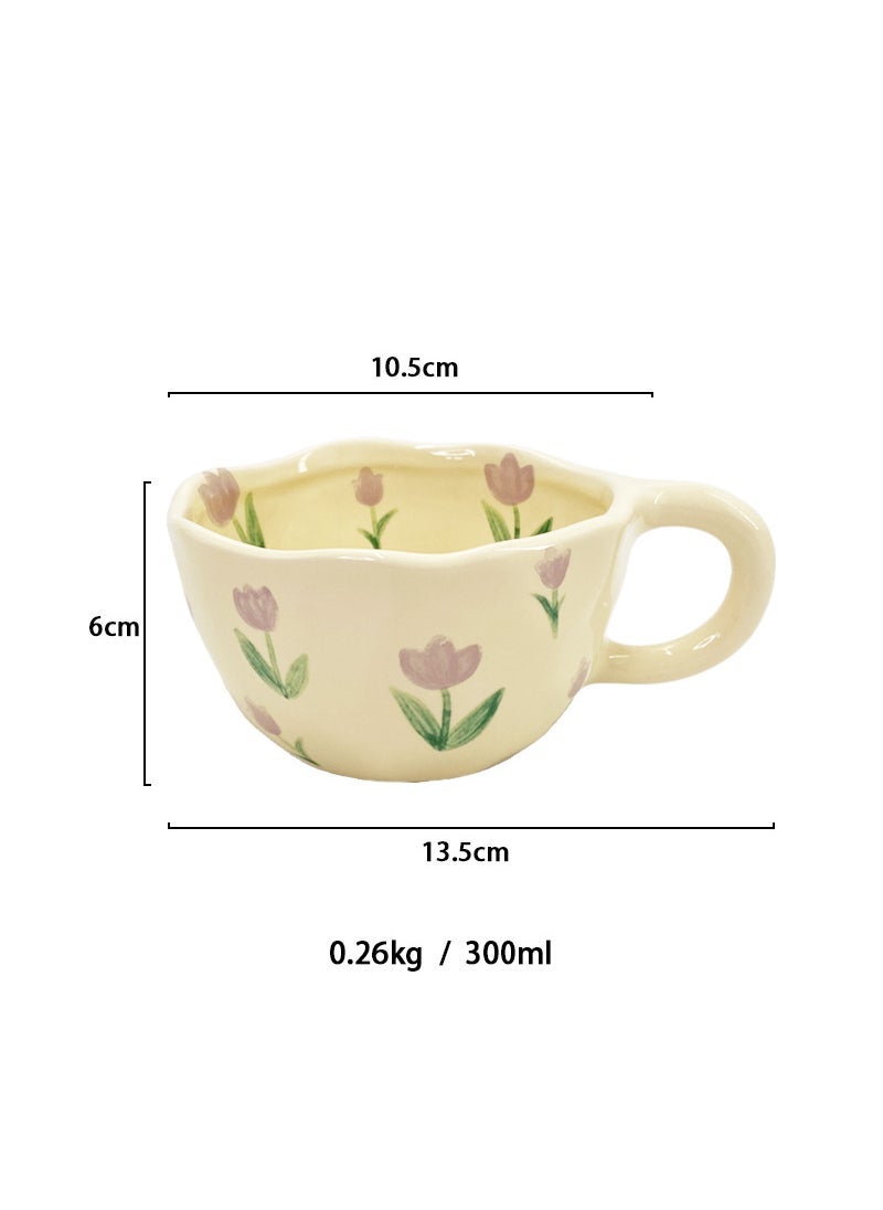 Korean INS Ceramic Coffee Cup Floral Creative Mug Purple tulip
