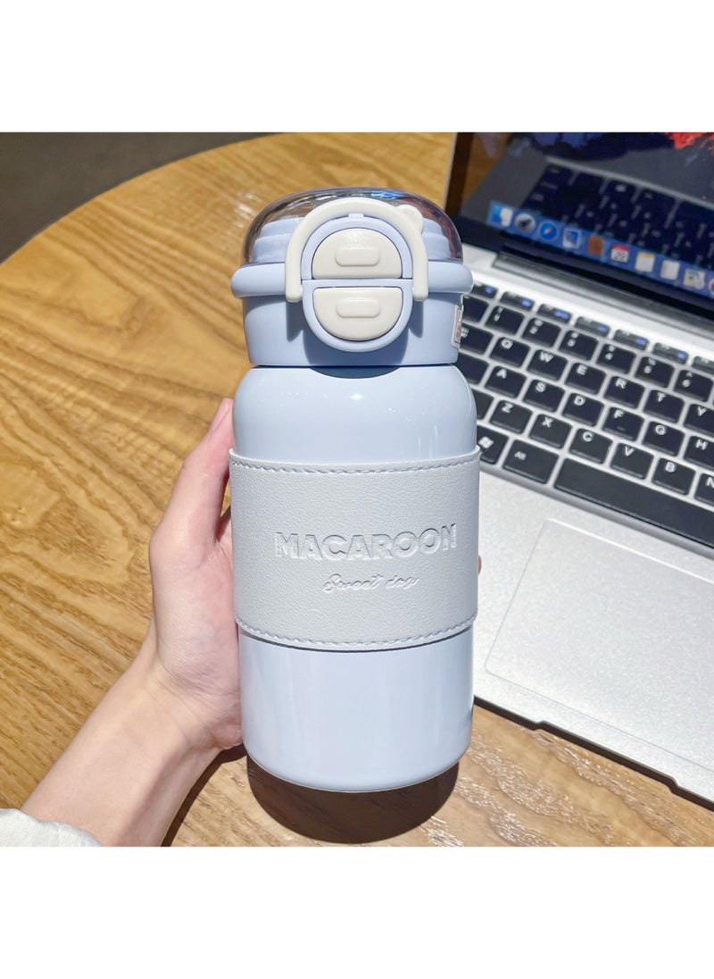 Simple Solid Color Thermos Cup Large Capacity Double Drinking Cup with Cup Cover Portable Suction Cup Student Sports Drinking Cup Blue