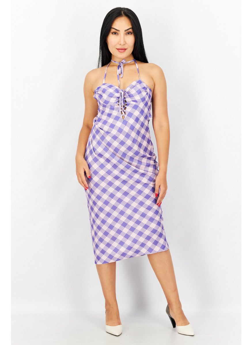 Women Allover Printed Midi Dress, Violet
