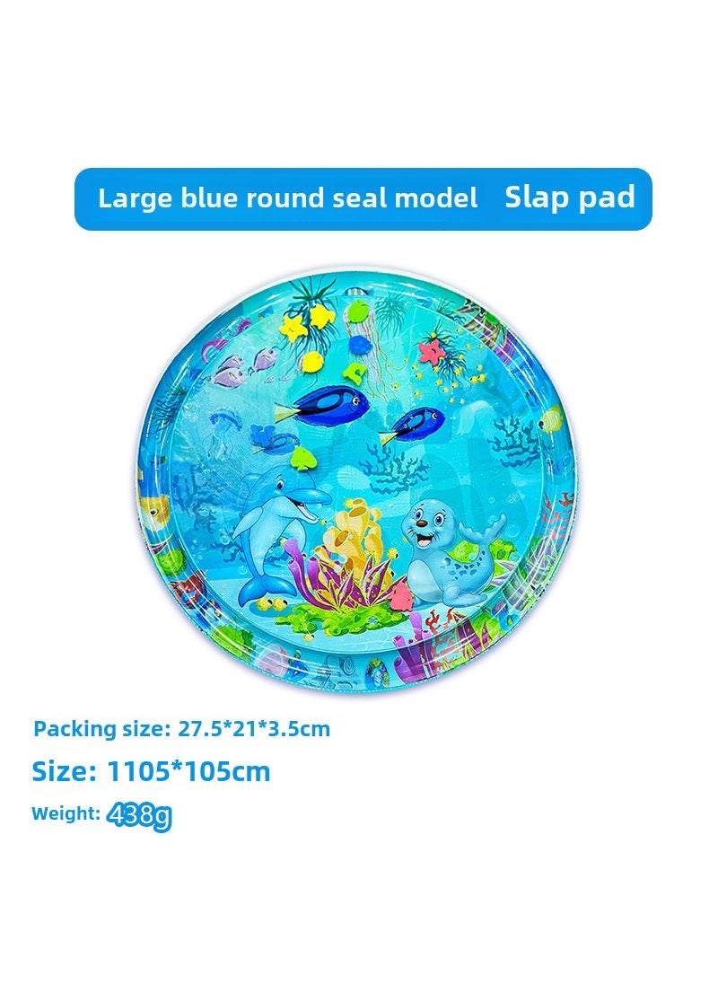 Cross-border Childrens Inflatable Pat Mat Baby Pat Water PVC Ocean Fish Climbing Water Mat Toy Baby Pat Cushion 105cm blue round seal (pump)