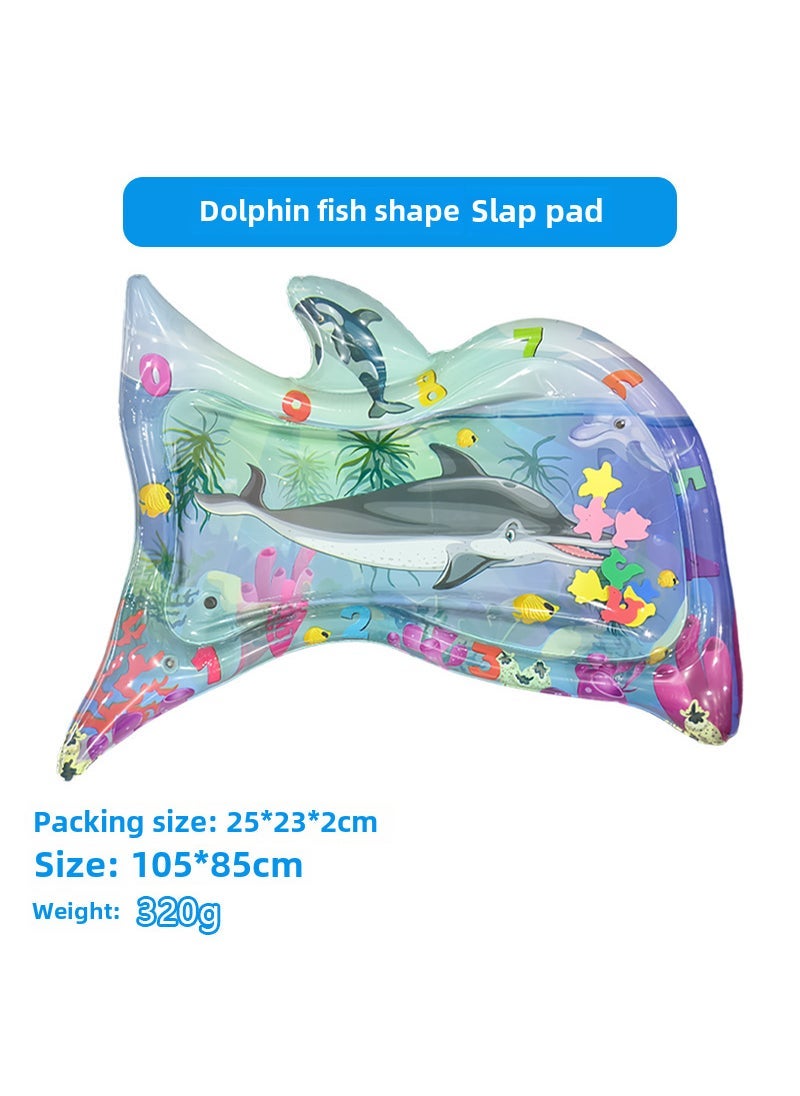Cross-border Childrens Inflatable Pat Mat Baby Pat Water PVC Ocean Fish Climbing Water Mat Toy Baby Pat Cushion 105*85cm dolphin fish modeling (send pump) [new]]