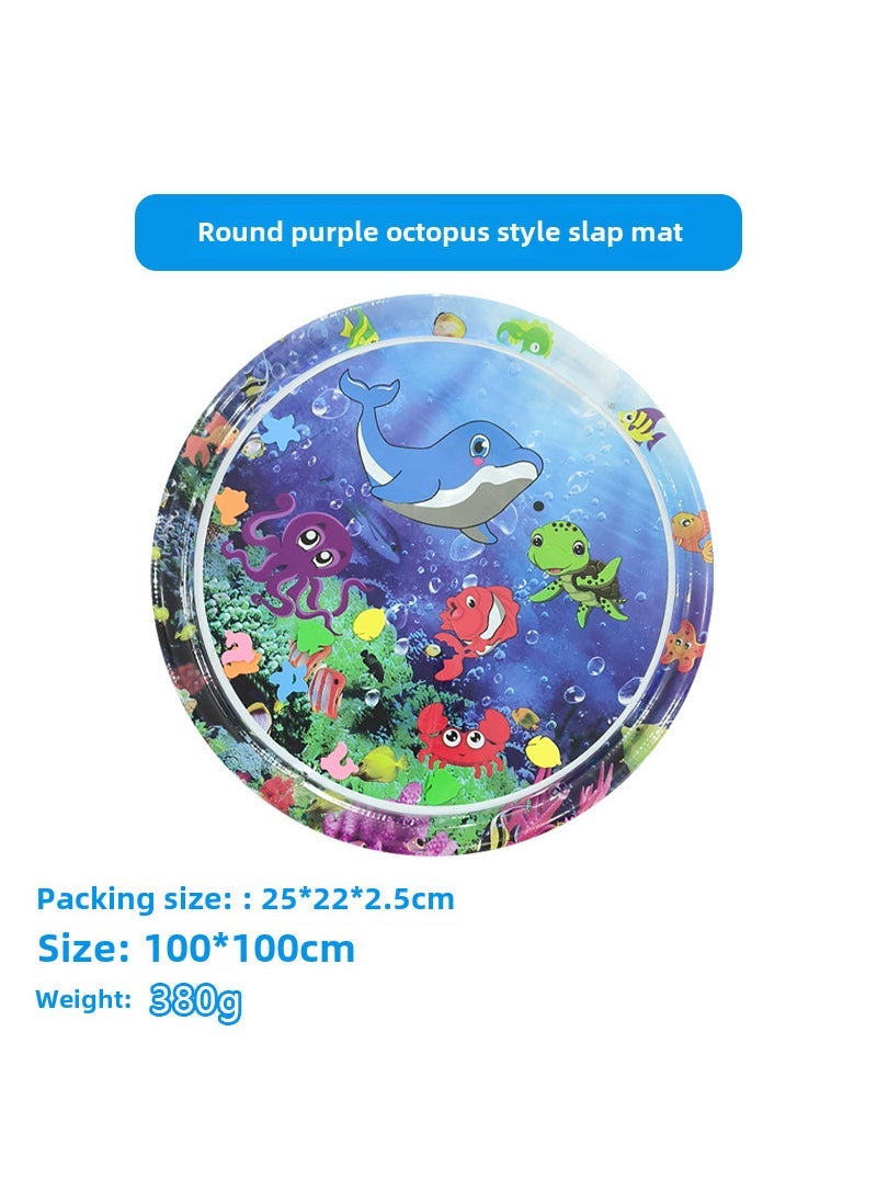 Cross-border Childrens Inflatable Pat Mat Baby Pat Water PVC Ocean Fish Climbing Water Mat Toy Baby Pat Cushion 100CM purple octopus (pump)