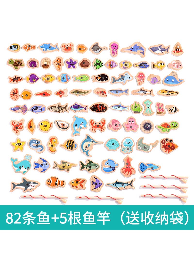 Magnetic Fishing Barrel Toy for Toddlers 82 fish +5 fishing rods + bags