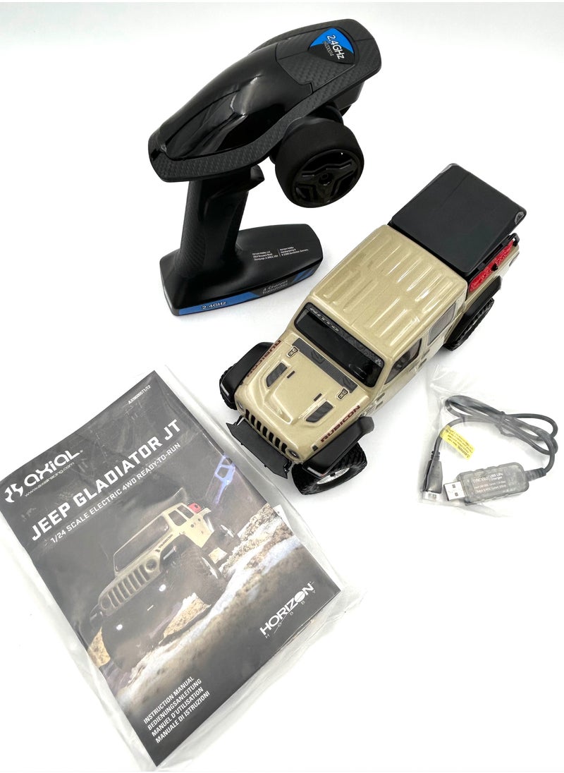 MZtoyz RC Truck 1/24 SCX24 Jeep JT Gladiator 4WD Rock Crawler Brushed RTR (Everything is Included in The Box), Beige, AXI00005T1