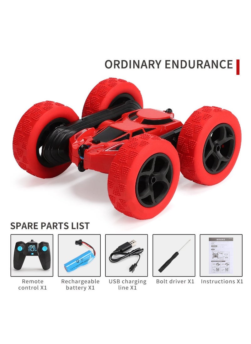 Cross-border double-sided stunt four-wheel drive remote control car high-speed 360-degree rotating rollover car lights childrens remote control car toys red