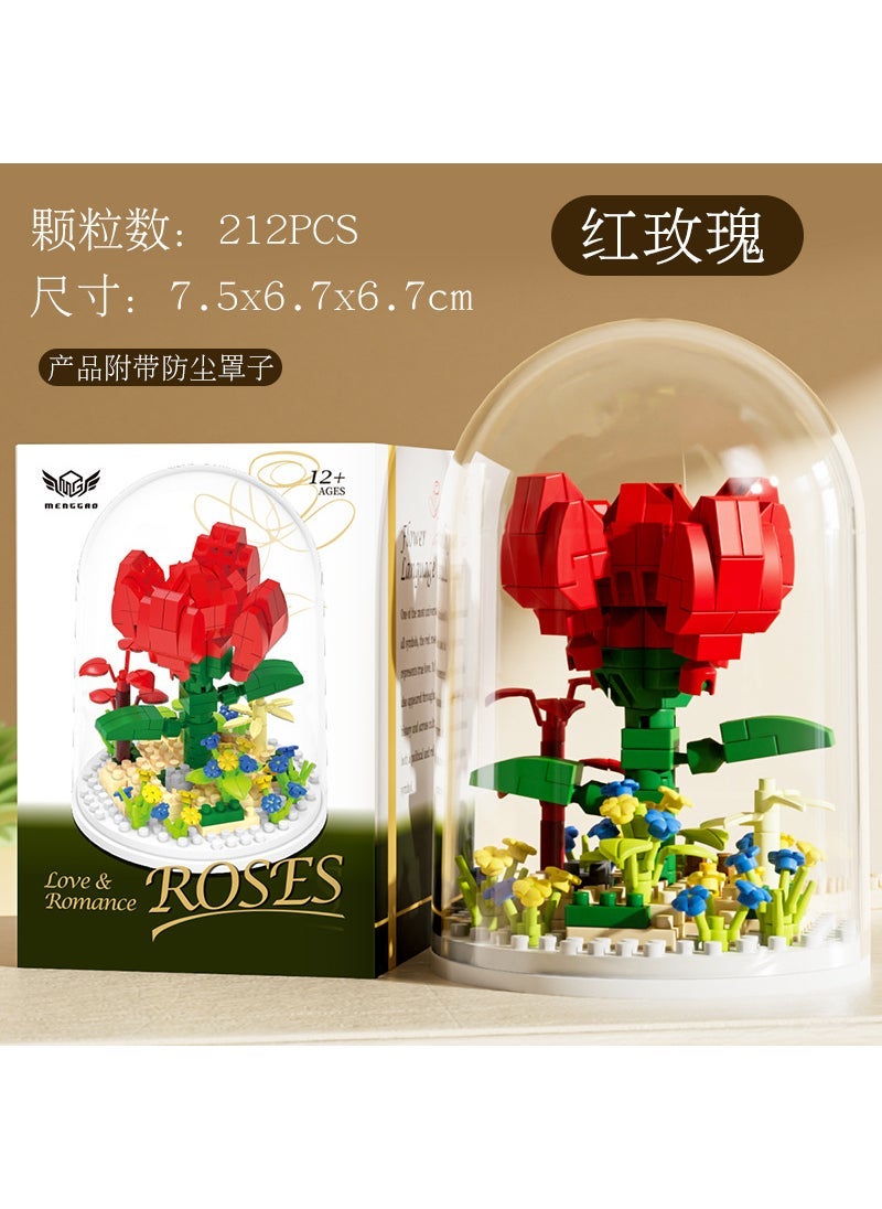 Educational Building Blocks STEM Toy Set Red Rose [with dust cover base]]