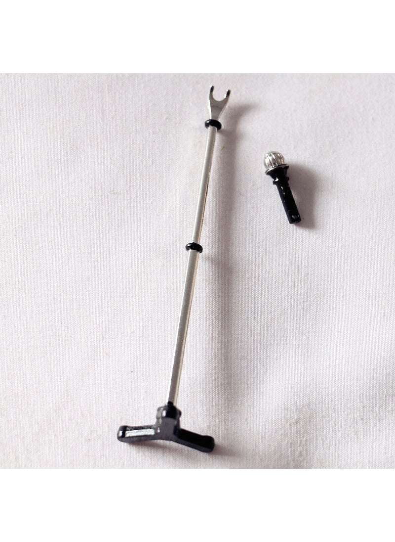 Miniature Dollhouse Microphone Stand Model Black Microphone Combination