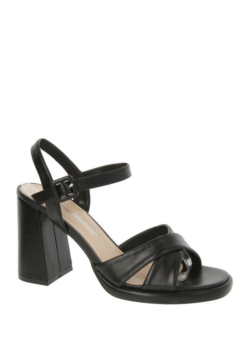 Block Heel Cross-Strap Sandal