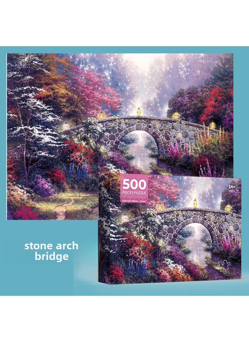 500pcs Jigsaw Puzzle Kids Adults 52*38cm High Definition Neutral Box New Stone Arch Bridge