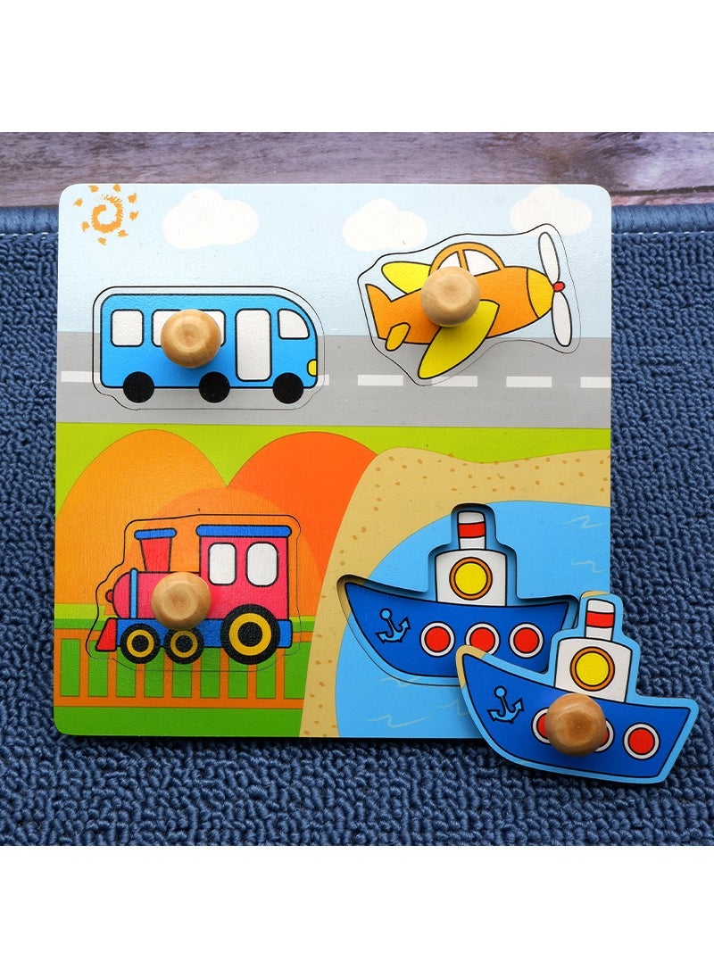 Montessori Early Childhood Education Puzzle Toy Baby Enlightenment Hand Grasping Board Matching Cartoon Wooden Nail Panel Childrens Intelligence Puzzle CH-X Traffic (X)