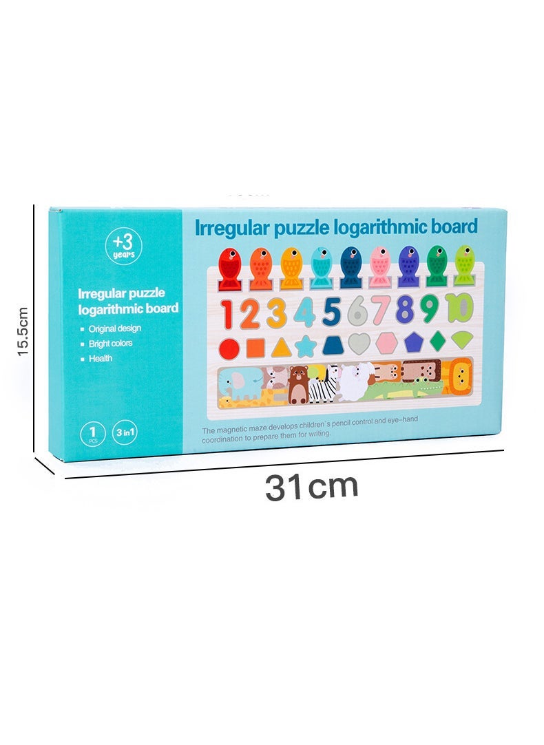 Montessori Busy Board for Toddlers Four-in-one animal fishing shape-logarithmic plate 0.35kg Mori Blue