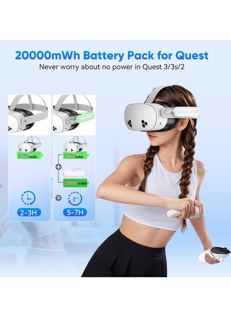 Battery Pack for Meta Quest 3S/3/2, 20000mWh 18W Fast Charging Battery for Oculus Quest 3S/3 Accessories, Extended VR Headset Battery, Lightweight and Portable Charger for Extra 2-4H