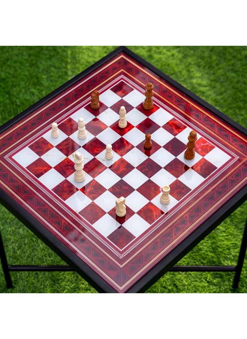 Dorable Chess to Life Patio Table for Poolside Garden Living Room Bedroom Small Spaces Red and WhiteBlack Base