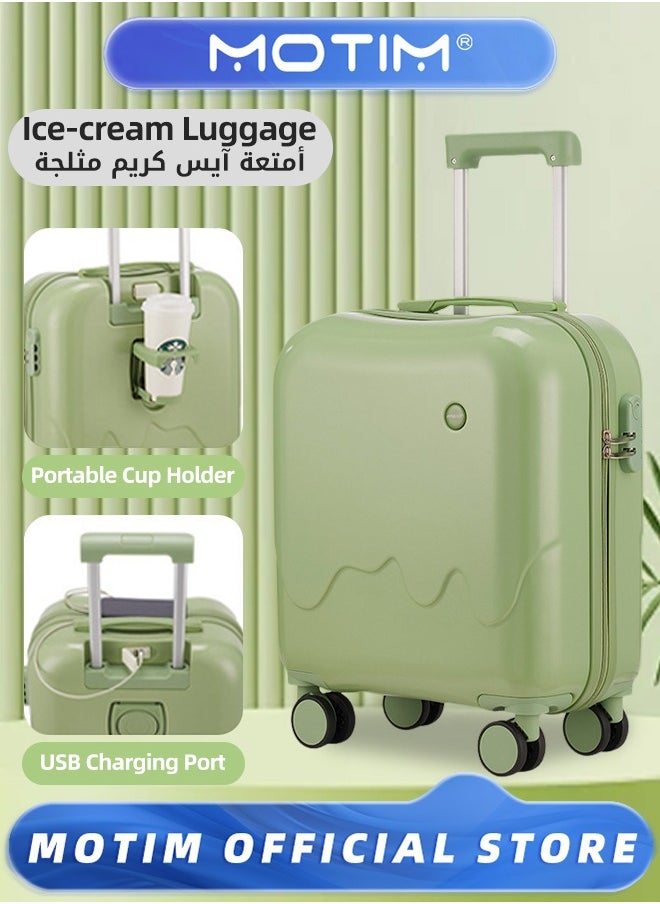 Multi-functional Travel Luggage Carry On Luggage with Cup Holder & USB Charging Port & Spinner Wheels Scratch Resistant and Wear-resistant Carry On Suitcase Large Capacity Checked-in Luggage
