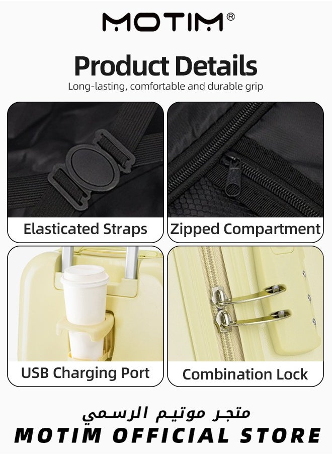 Multi-functional Travel Luggage Carry On Luggage with Cup Holder & USB Charging Port & Spinner Wheels Scratch Resistant and Wear-resistant Carry On Suitcase Large Capacity Checked-in Luggage