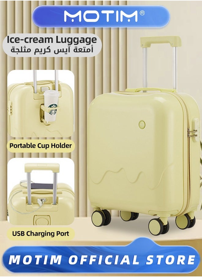 Multi-functional Travel Luggage Carry On Luggage with Cup Holder & USB Charging Port & Spinner Wheels Scratch Resistant and Wear-resistant Carry On Suitcase Large Capacity Checked-in Luggage