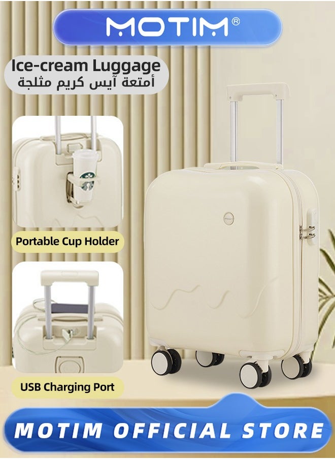 Multi-functional Travel Luggage Carry On Luggage with Cup Holder & USB Charging Port & Spinner Wheels Scratch Resistant and Wear-resistant Carry On Suitcase Large Capacity Checked-in Luggage