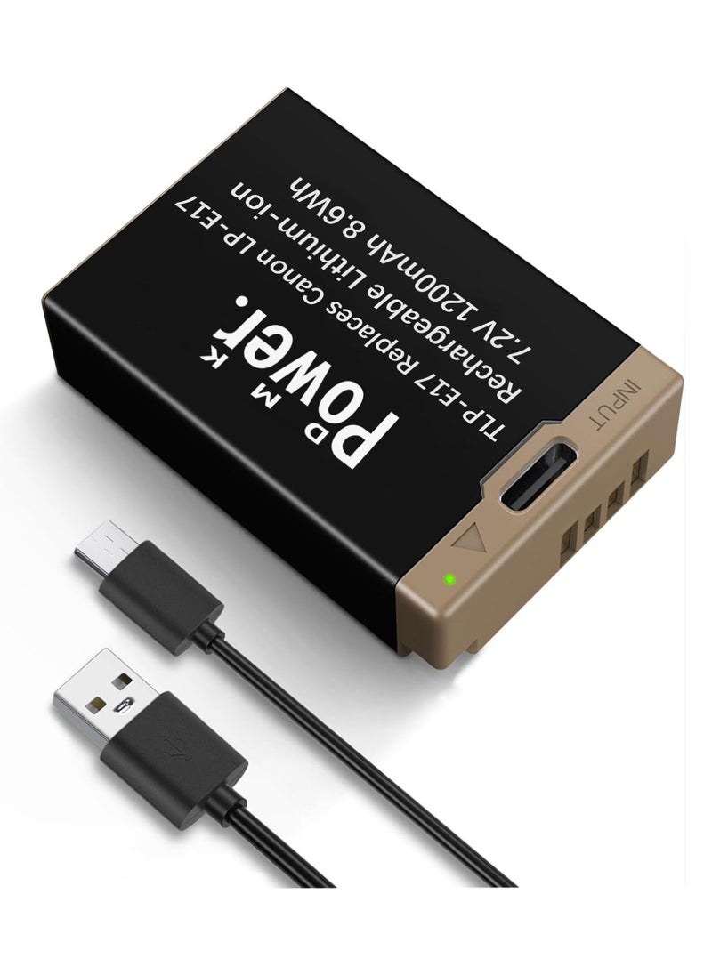 DMK Power TLP-E17 1200mAh 7.2V Replacement Battery fit for Canon LP-E17 with USB-C Cable Compatible with EOS R50, R8, RP, R10, M6 Mark II, M3, M5, T6i, T7i, T8i, SL2, SL3 – USB-C Charging