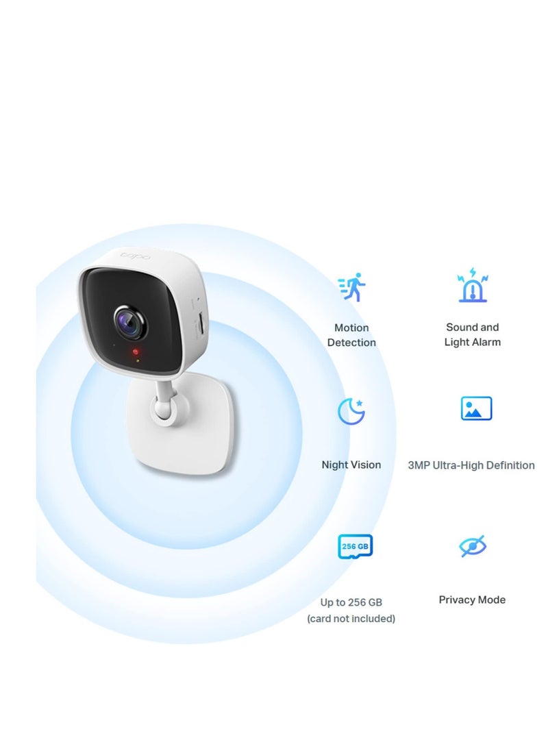 Tapo TP-Link Mini Smart Security Camera, Indoor CCTV, Works with Alexa&Google Home, No Hub Required, 3MP(2304 × 1296) High Definition, 2-Way Audio, Night Vision, SD Storage, Device Sharing( C110)