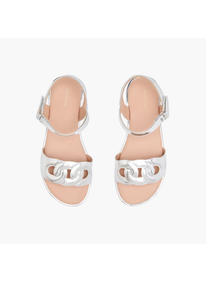 Girls Cutout Detail Sandals with Hook and Loop Closure