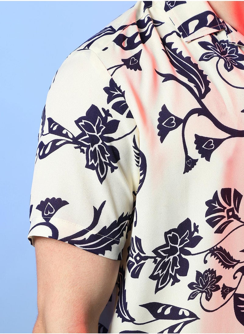 Men's Midnight Black & Ivory White Contrast Flower Shirt