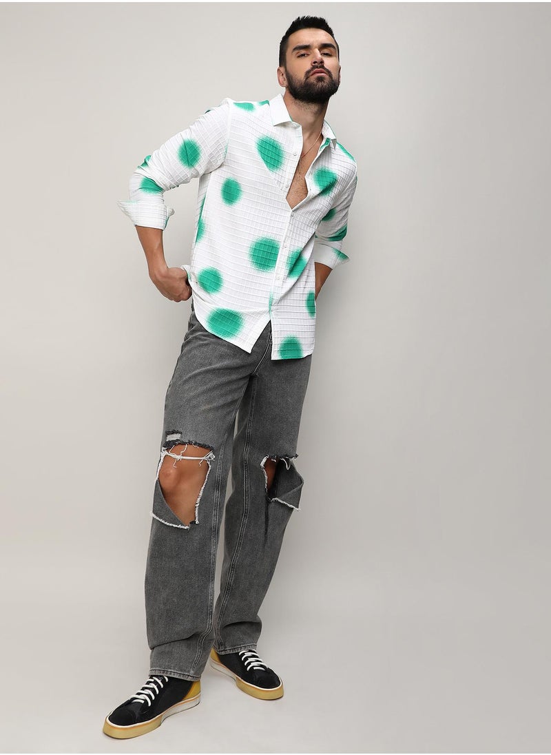 Men's Chalk White:Emerald Green Spraypaint Shirt