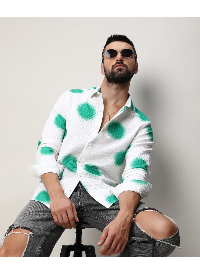 Men's Chalk White:Emerald Green Spraypaint Shirt