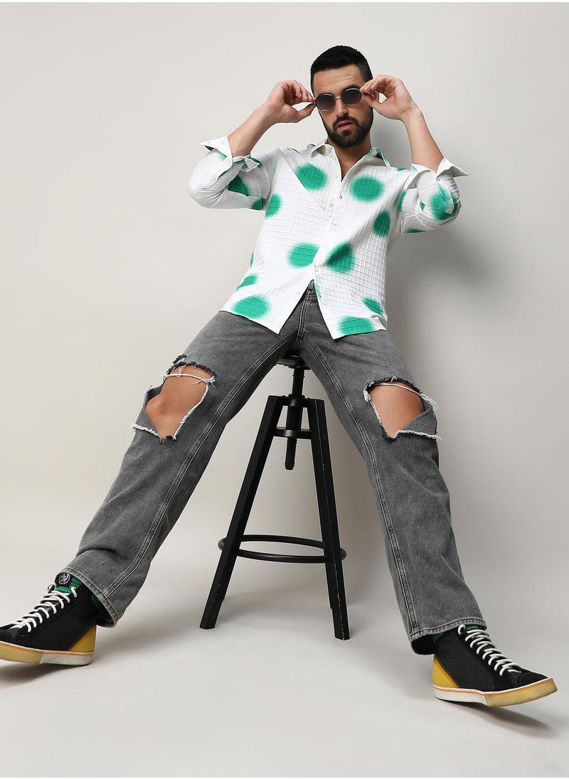 Men's Chalk White:Emerald Green Spraypaint Shirt
