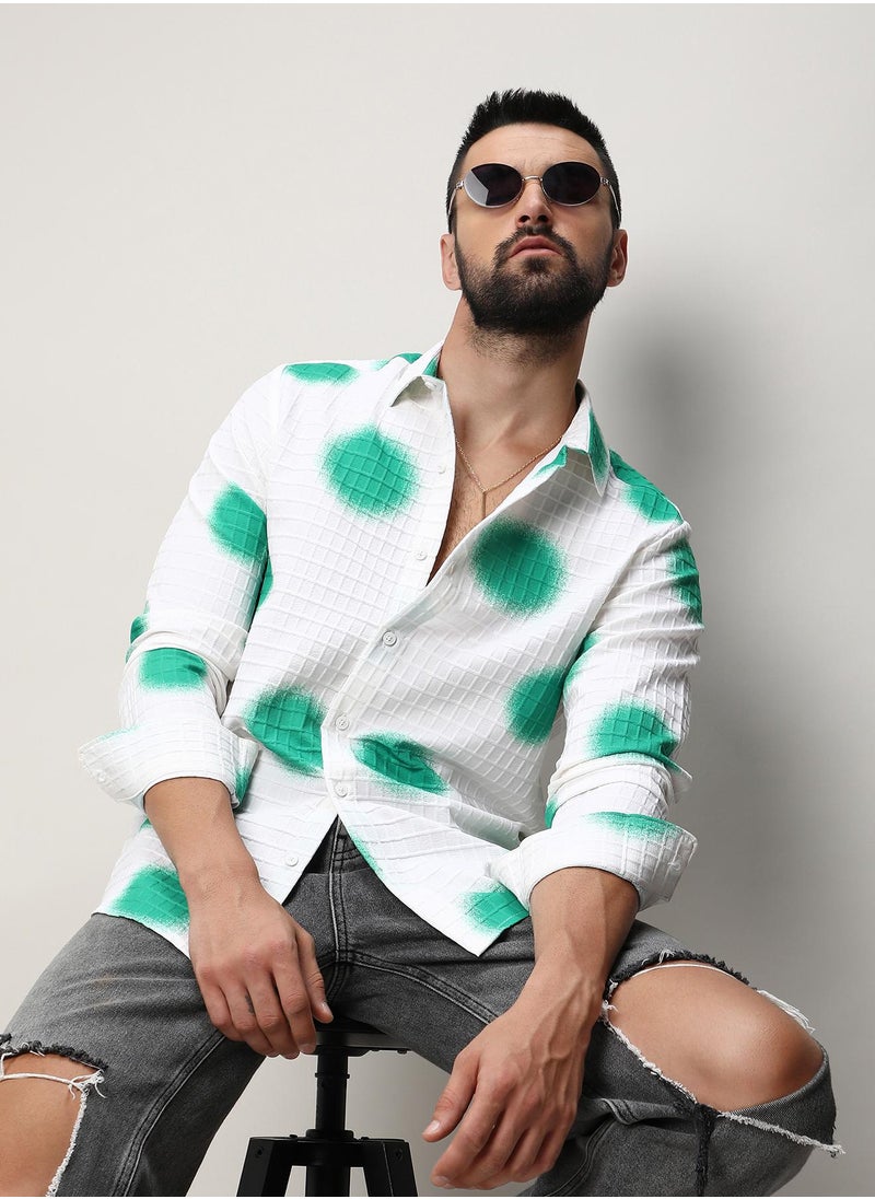 Men's Chalk White:Emerald Green Spraypaint Shirt